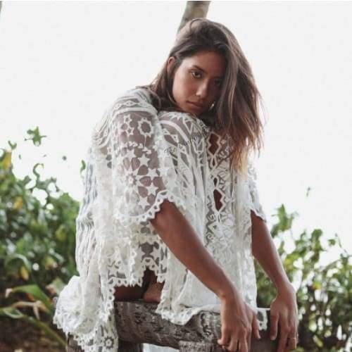 Saffron White Lace Caftan