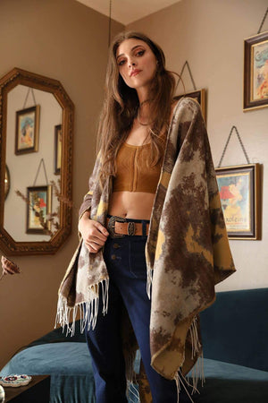 
            
                Load image into Gallery viewer, Marble Ruana Boho Wrap Cape - The Vintage Bohemian
            
        