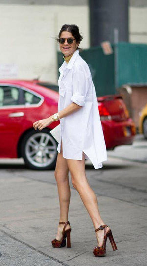 
            
                Load image into Gallery viewer, White Shirt Dress Classic Style - The Vintage Bohemian
            
        