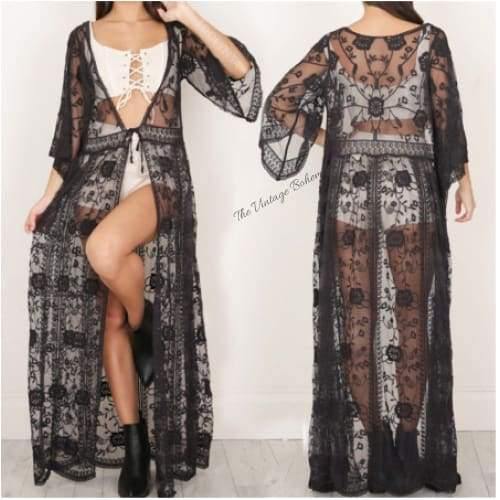 Clea Lace Kimono | Black - The Vintage Bohemian