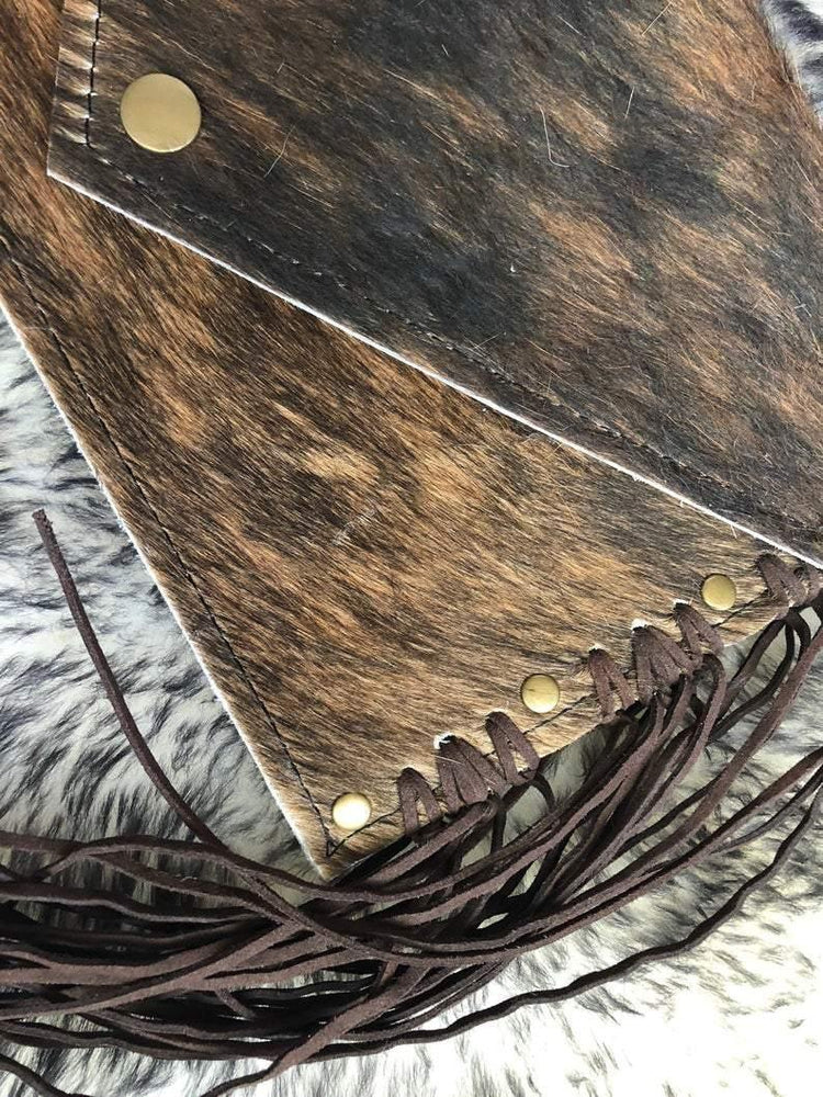 Cowhide Clutch Envelope Style with Leather Fringe - The Vintage Bohemian