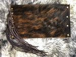 Cowhide Clutch Envelope Style with Leather Fringe - The Vintage Bohemian