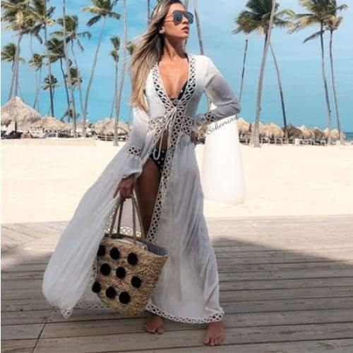 Lucia Belted White Kimono - The Vintage Bohemian