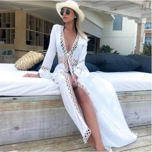 Lucia Belted White Kimono - The Vintage Bohemian
