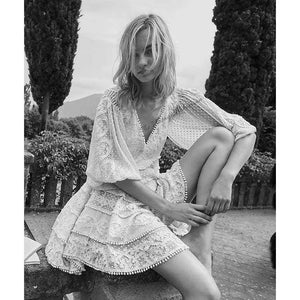 Luna Embroidery Crochet White Linen Dress - The Vintage Bohemian