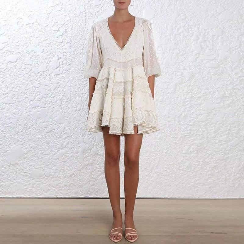 Luna Embroidery Crochet White Linen Dress | The Vintage Bohemian