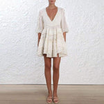 Luna Embroidery Crochet White Linen Dress - The Vintage Bohemian