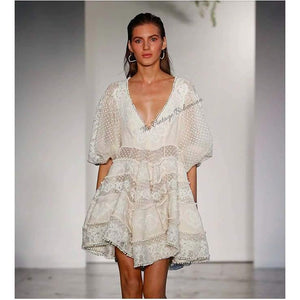 
            
                Load image into Gallery viewer, Luna Embroidery Crochet White Linen Dress - The Vintage Bohemian
            
        