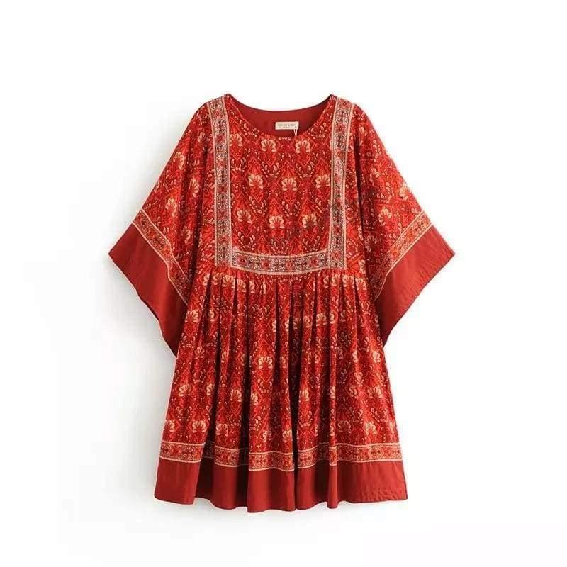 
            
                Load image into Gallery viewer, Monet Red Floral Boho Dress - The Vintage Bohemian
            
        