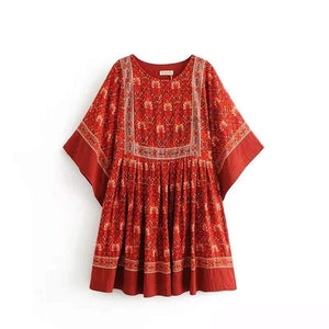 Monet Red Floral Boho Dress - The Vintage Bohemian