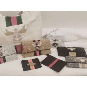 Moyna Beaded 3d Bee Clutch | Black with Bronze/ Gold - The Vintage Bohemian