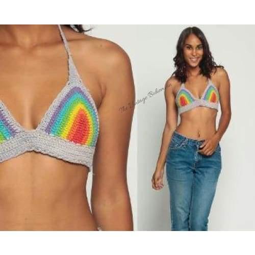Rainbow Crochet Bikini Top - The Vintage Bohemian
