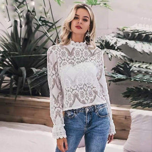 Rosaline White Lace Lantern Sleeve Blouse - The Vintage Bohemian