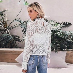 
            
                Load image into Gallery viewer, Rosaline White Lace Lantern Sleeve Blouse - The Vintage Bohemian
            
        