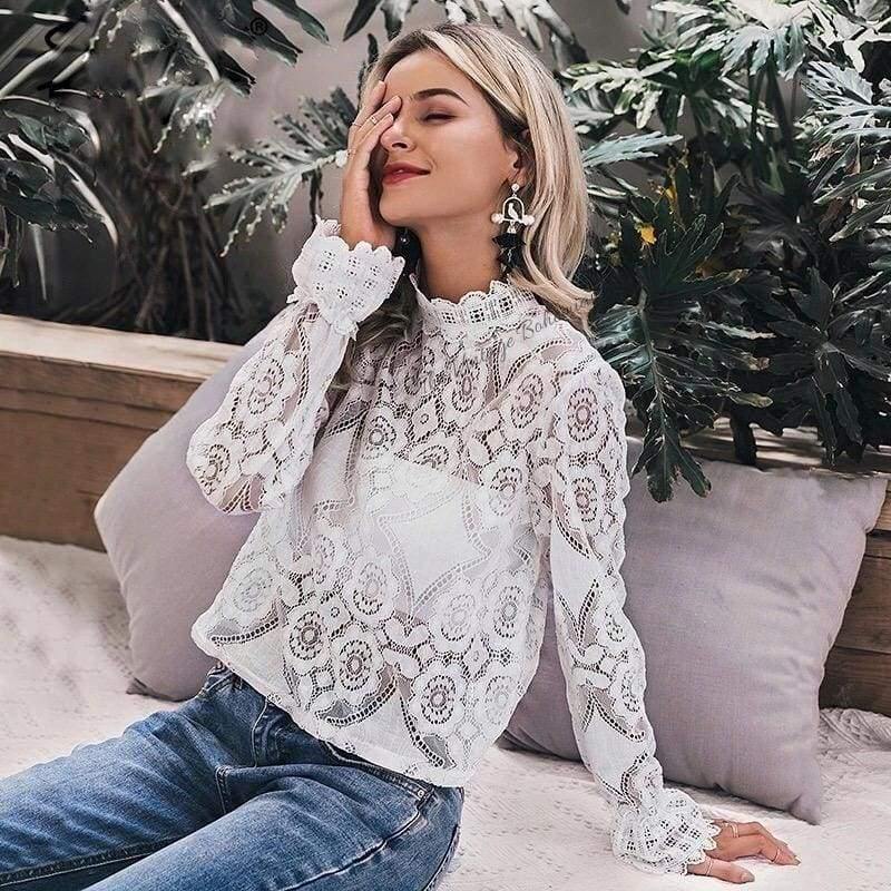 Rosaline White Lace Lantern Sleeve Blouse - The Vintage Bohemian