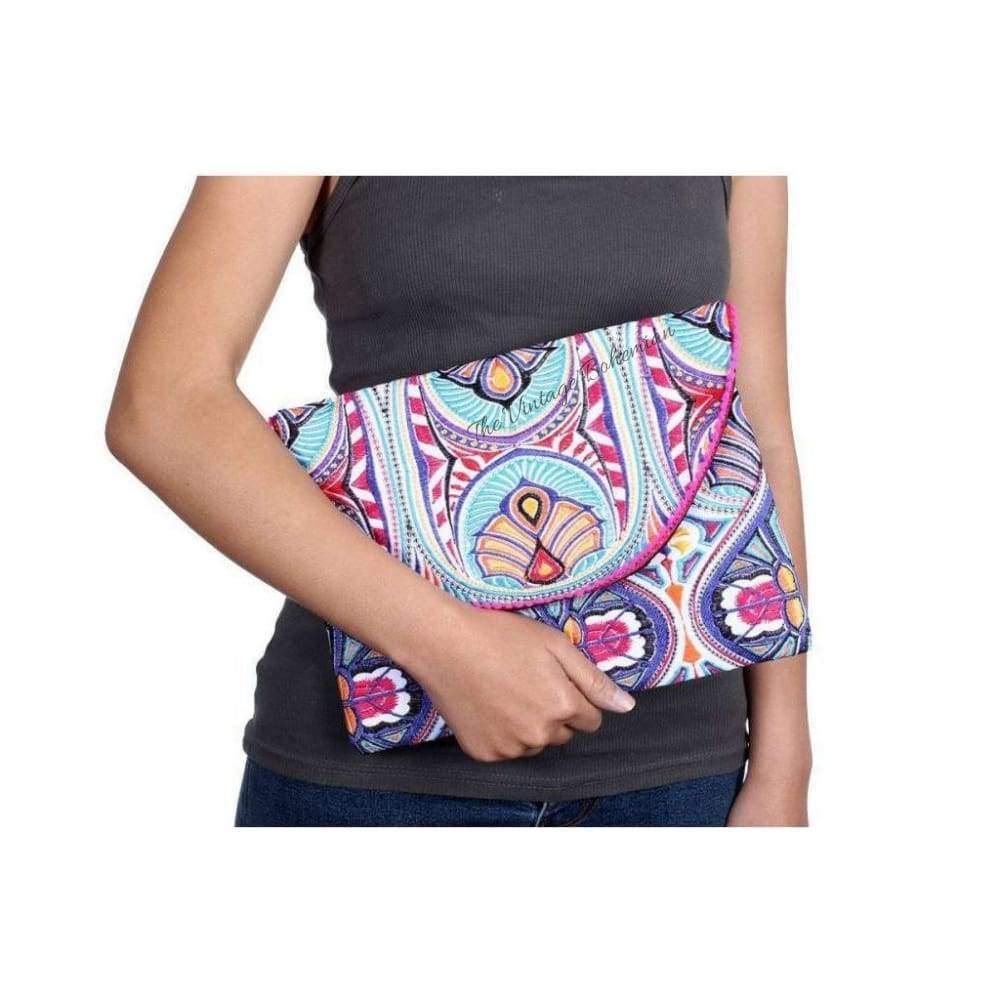 
            
                Load image into Gallery viewer, Embroidered Rainbow Clutch - The Vintage Bohemian
            
        