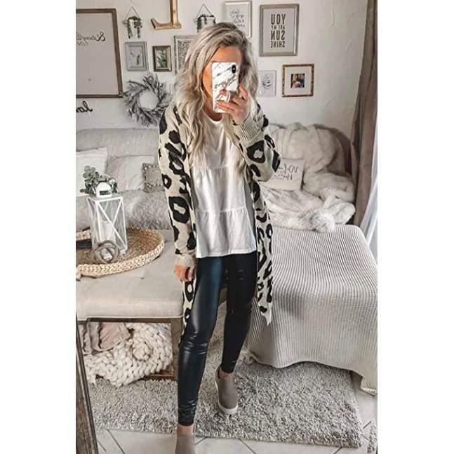Fuzzy White Leopard Long Cardigan